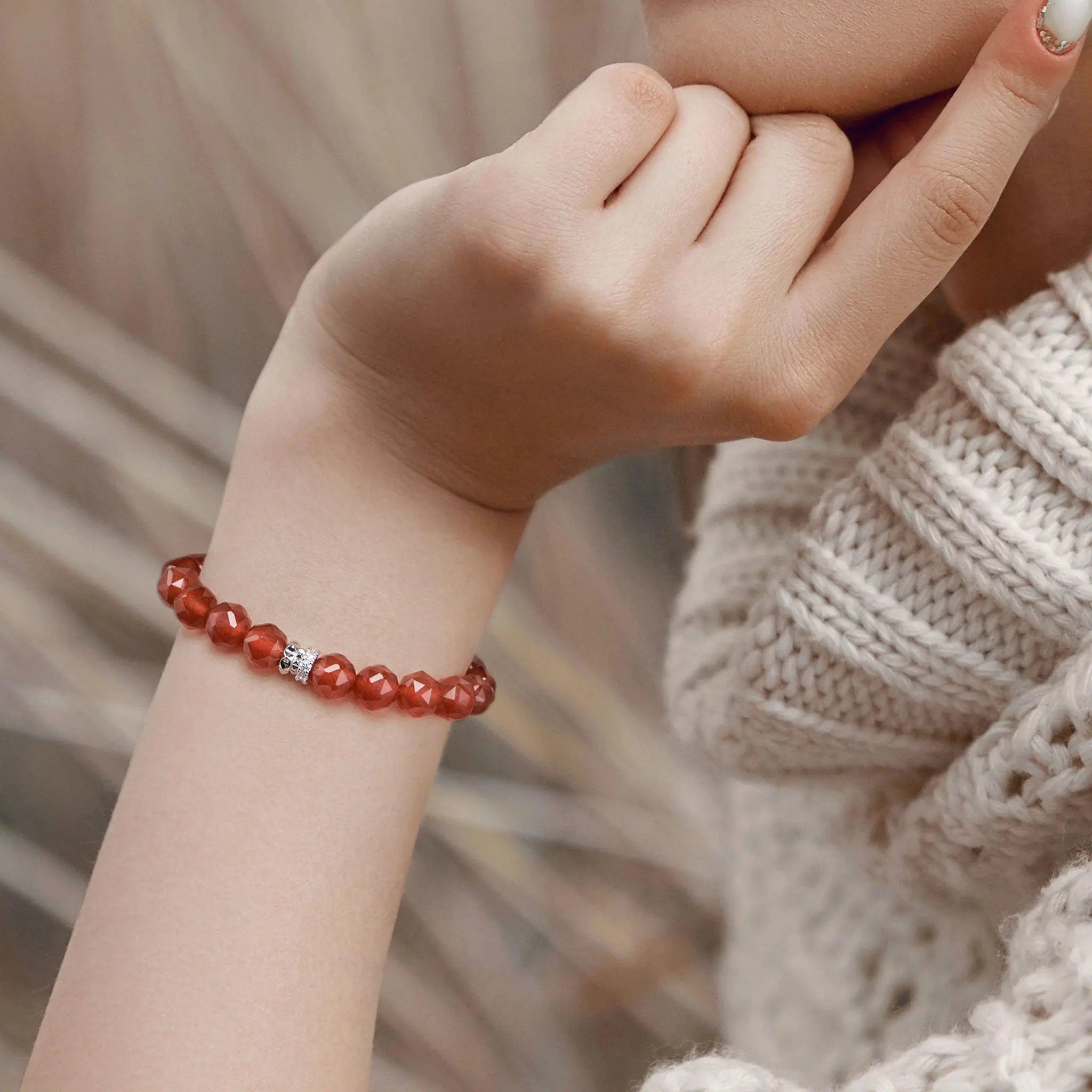 AWNL 瑞典珠寶 天然晶石 紅瑪瑙 刺梨薔薇 女士手鍊 - AWNL Taiwan