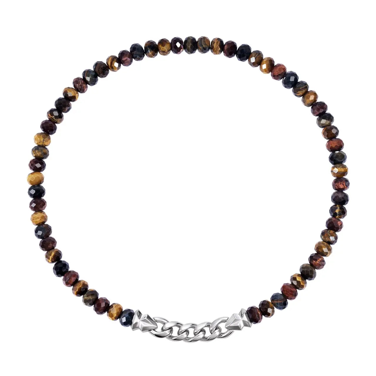 彩虎眼 半銀鏈 雙圈男士手鍊 - AWNL Taiwan