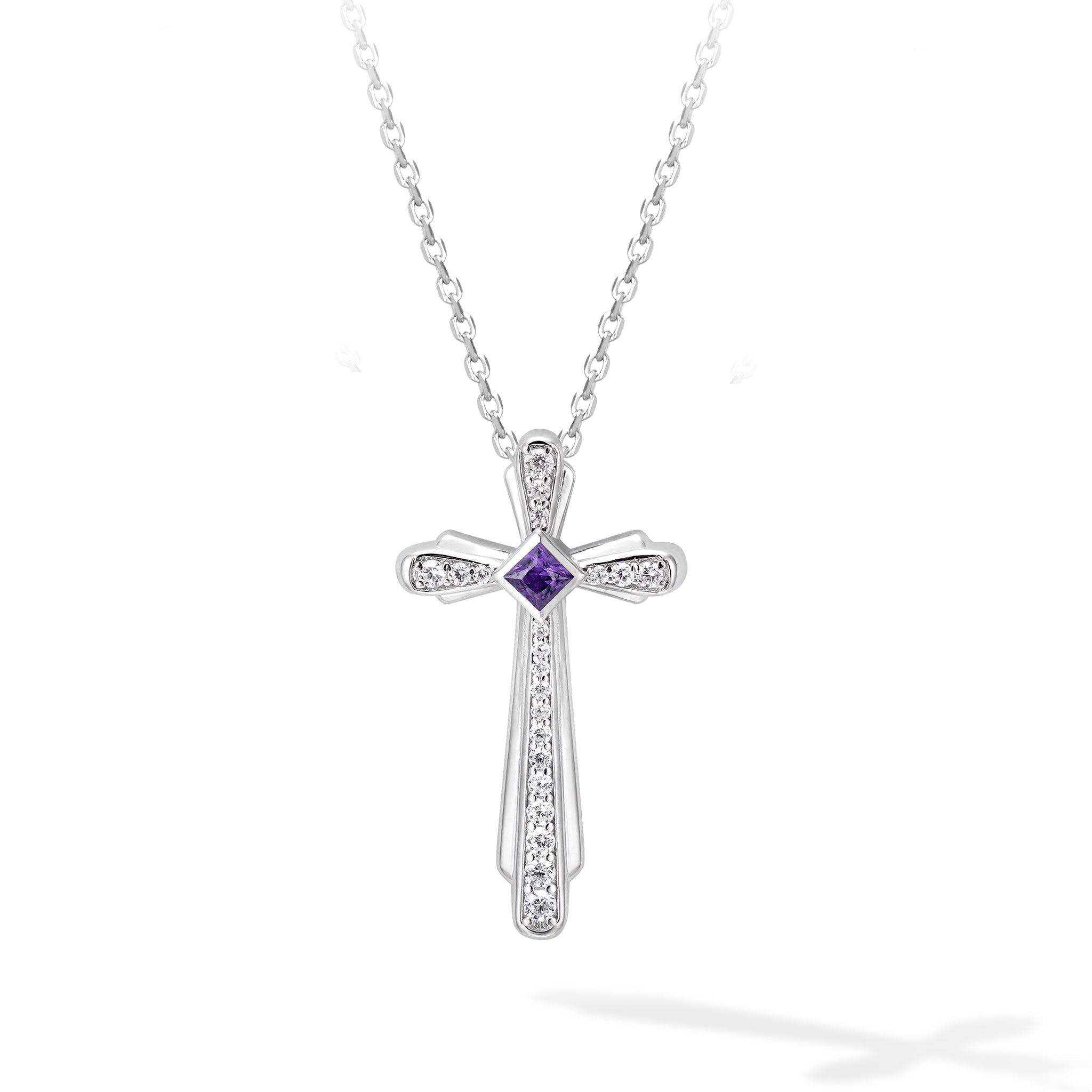 紫水晶 二月誕生石 十字架 女士項鍊