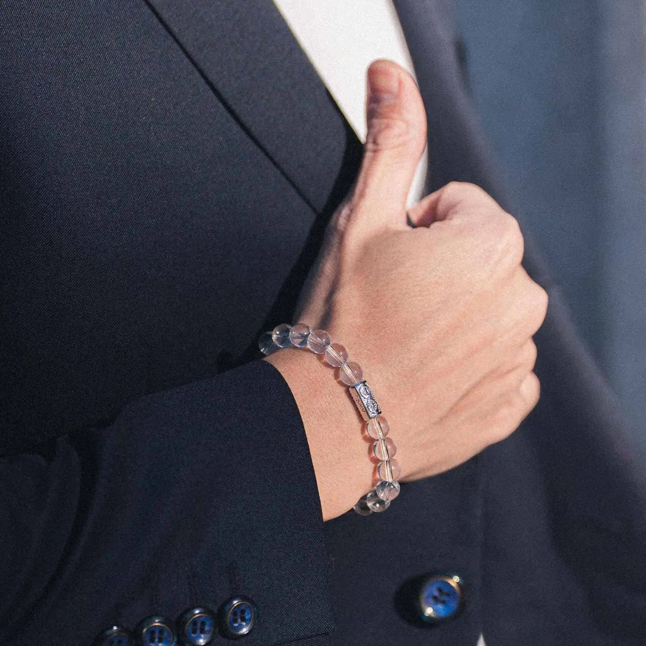 AWNL 男士天然白水晶手鍊｜純銀銜尾蛇裝飾｜8mm串珠｜輕奢設計款