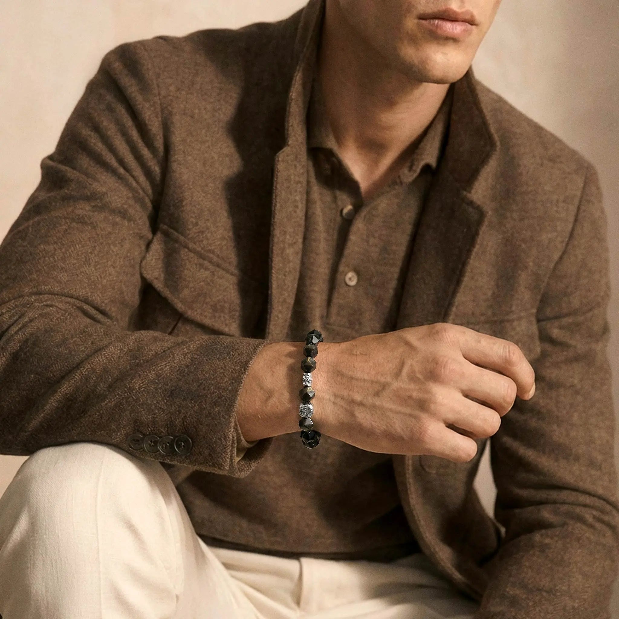 瑞典隕石 金曜石 祈福轉運 男士手鍊 - AWNL Taiwan