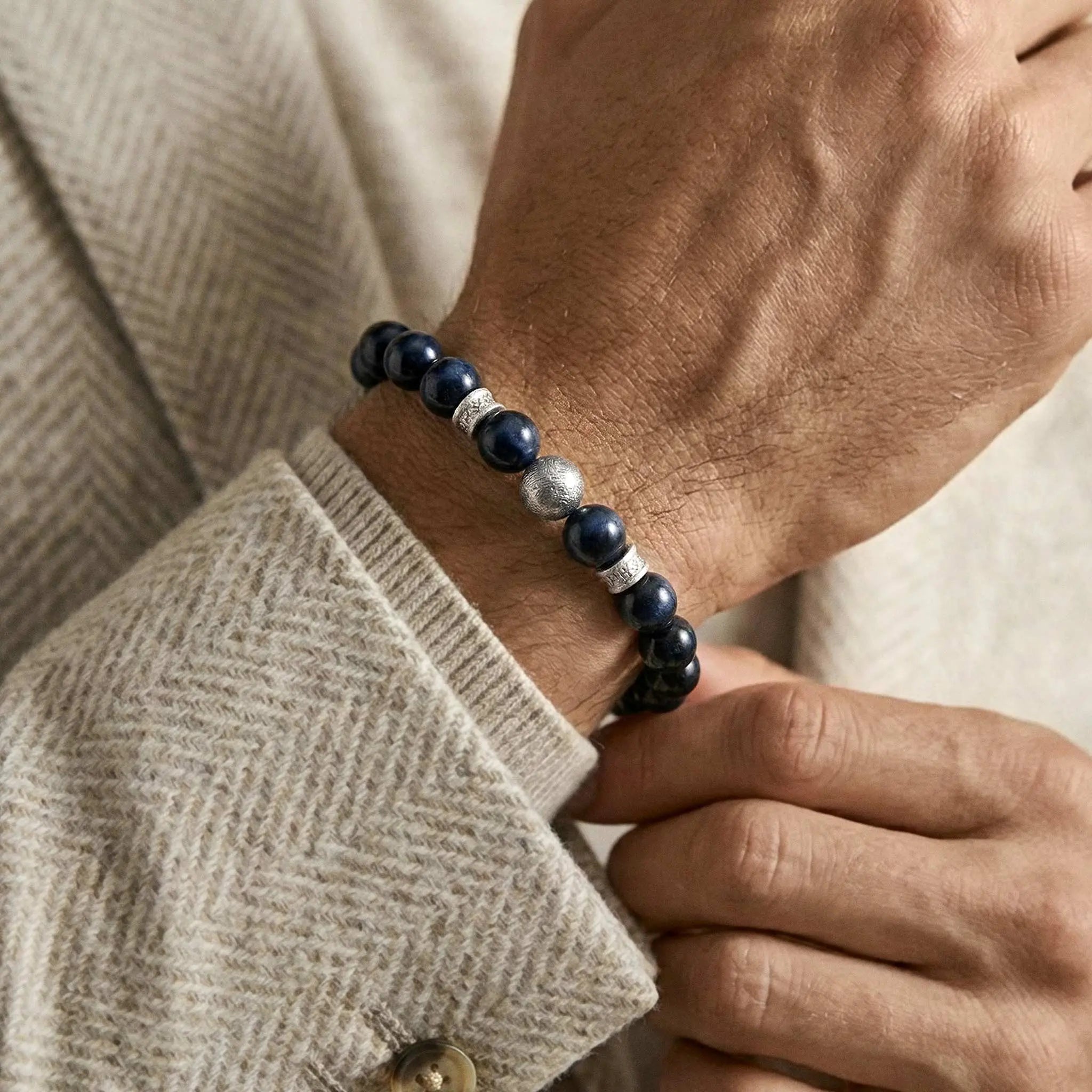 瑞典隕石 鷹眼石 盧恩 8mm 男士手鍊 - AWNL Taiwan