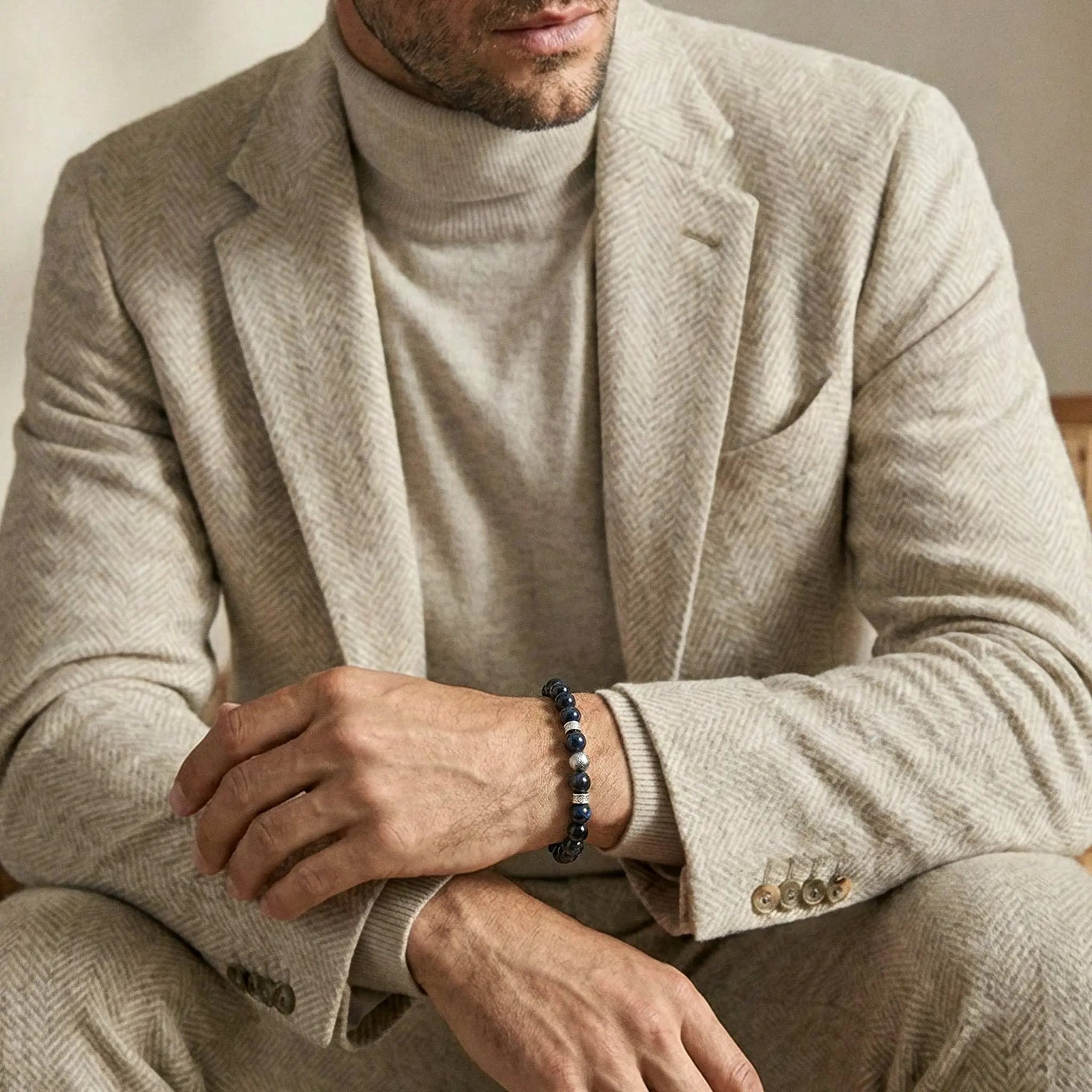 瑞典隕石 鷹眼石 盧恩 8mm 男士手鍊 - AWNL Taiwan