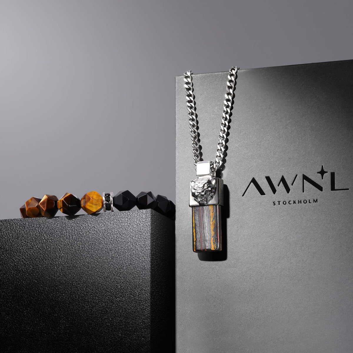 AWNL 瑞典珠寶 天然晶石 南非 黃鐵虎石 虎頭 男士項鍊 晶石項鍊 - AWNL Taiwan
