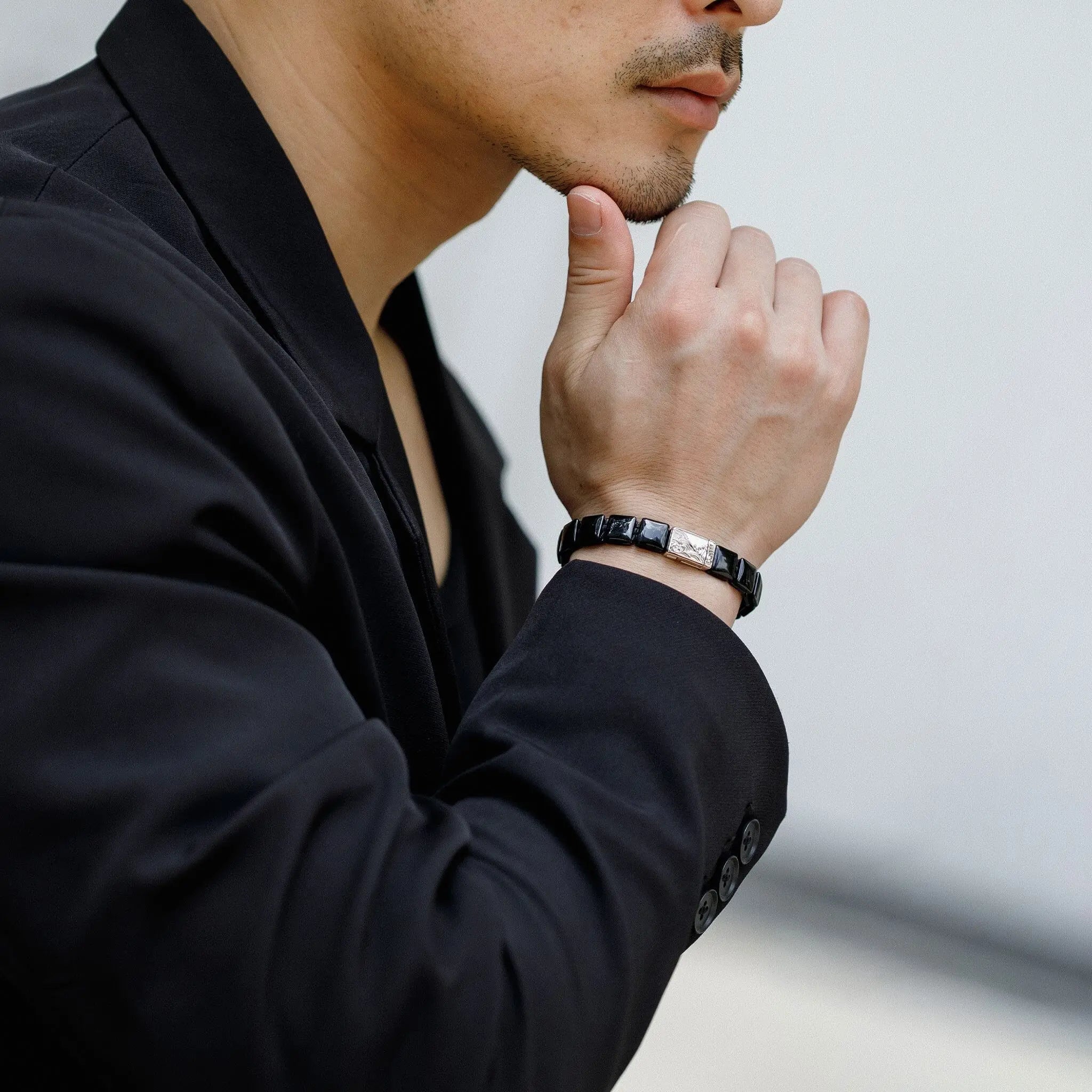 黑曜石 玄水 磁合扣 男士手鍊 - AWNL Taiwan