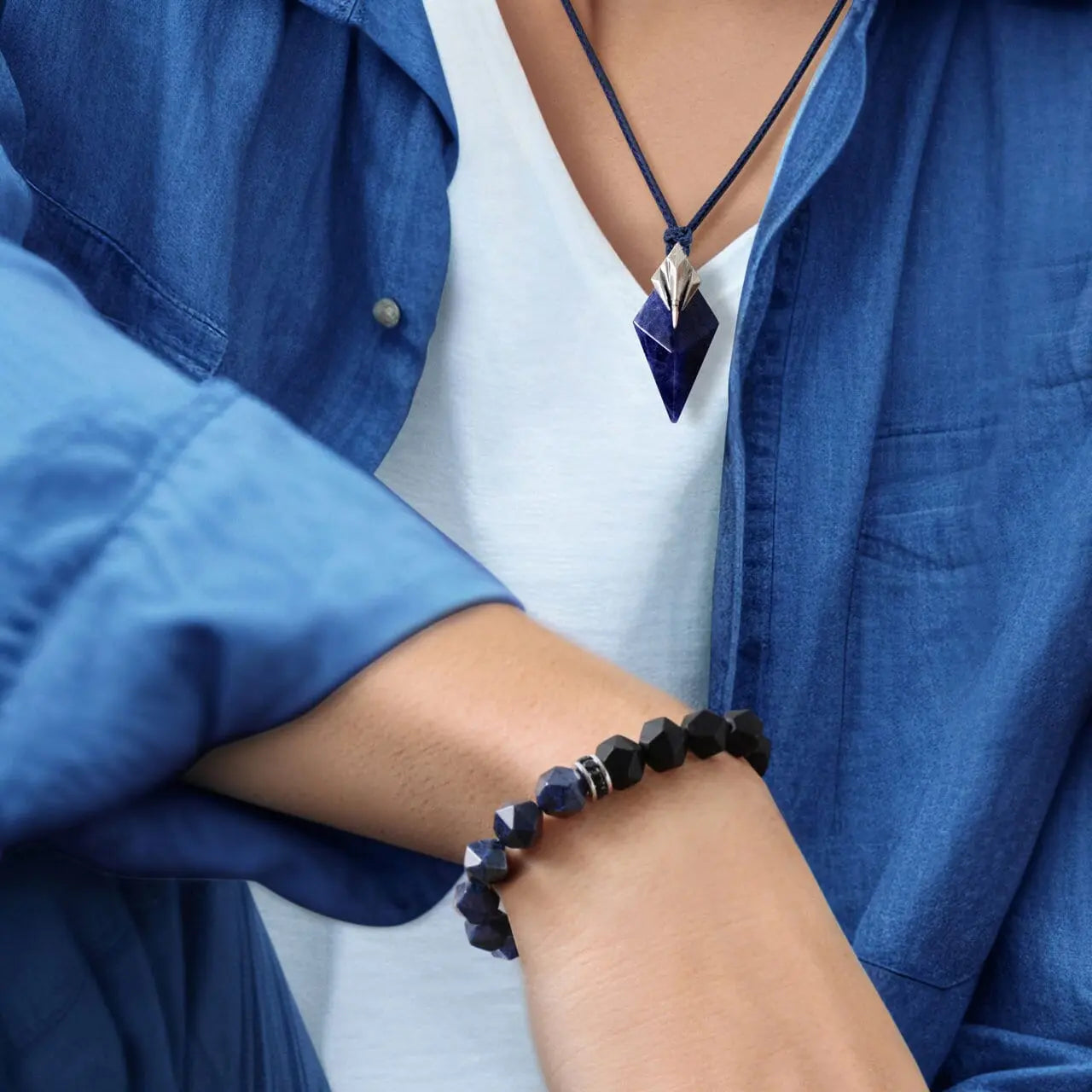 黑瑪瑙 藍線石 波塞頓 男士手鍊 - AWNL Taiwan